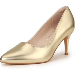 image:imageIDIFU IN3 High Heels Pumps Closed Toe Heels Womens Pumps Stiletto Pointed Toe Dress Shoes Wedding Prom Bridal Work Office Bride Guest Trendy Dressy Fashion Comfortable Pump ShoesGold Pu