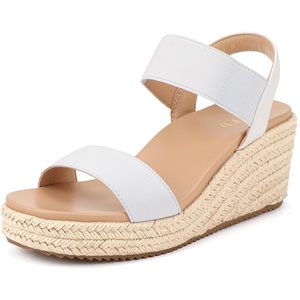 image:imageIDIFU IN3 Womens Espadrilles Elastic Dressy Wedges Slip on Ankle Strap Open Toe Slingback Platform Sandals Comfortable Casual Cute Summer Vacation Wedding Wedges SandalsWhite E