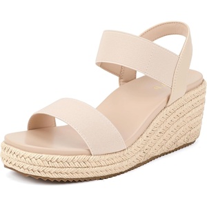image:imageIDIFU IN3 Womens Espadrilles Elastic Dressy Wedges Slip on Ankle Strap Open Toe Slingback Platform Sandals Comfortable Casual Cute Summer Vacation Wedding Wedges SandalsNude E