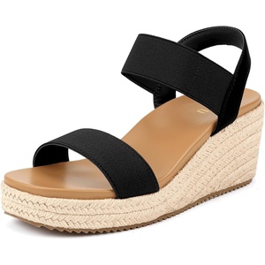 image:imageIDIFU IN3 Womens Espadrilles Elastic Dressy Wedges Slip on Ankle Strap Open Toe Slingback Platform Sandals Comfortable Casual Cute Summer Vacation Wedding Wedges SandalsBlack E