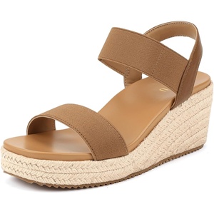 image:imageIDIFU IN3 Womens Espadrilles Elastic Dressy Wedges Slip on Ankle Strap Open Toe Slingback Platform Sandals Comfortable Casual Cute Summer Vacation Wedding Wedges SandalsBrown E