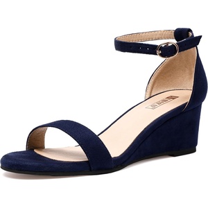 image:imageIDIFU Wedge Sandals Heels for Women Dress Shoes Open Toe with Ankle Strap for Wedding Bridal Evening CocktailBlue Suede