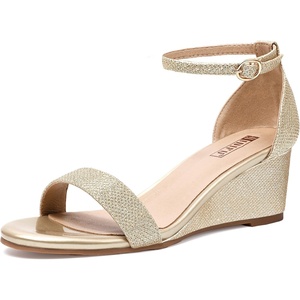 image:imageIDIFU Wedge Sandals Heels for Women Dress Shoes Open Toe with Ankle Strap for Wedding Bridal Evening CocktailGold Glitter