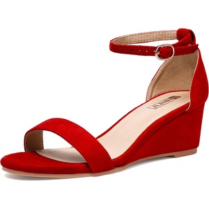 image:imageIDIFU Wedge Sandals Heels for Women Dress Shoes Open Toe with Ankle Strap for Wedding Bridal Evening CocktailRed Suede