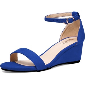 image:imageIDIFU Wedge Sandals Heels for Women Dress Shoes Open Toe with Ankle Strap for Wedding Bridal Evening CocktailRoyal Blue Suede