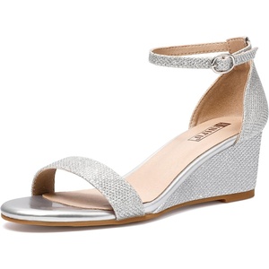 image:imageIDIFU Wedge Sandals Heels for Women Dress Shoes Open Toe with Ankle Strap for Wedding Bridal Evening CocktailSilver Glitter