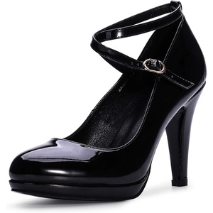 image:imageIDIFU Womens Tracy Platform High Heels Closed Toe Pumps Strappy Cross Ankle Strap Shoes for Casual Work WeddingBlack Patent