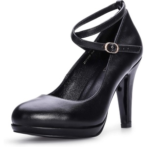 image:imageIDIFU Womens Tracy Platform High Heels Closed Toe Pumps Strappy Cross Ankle Strap Shoes for Casual Work WeddingBlack Pu