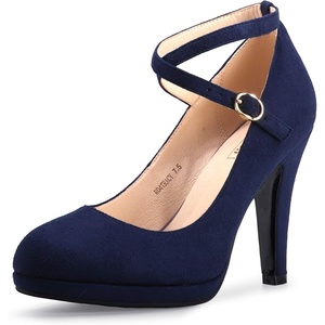 image:imageIDIFU Womens Tracy Platform High Heels Closed Toe Pumps Strappy Cross Ankle Strap Shoes for Casual Work WeddingBlue Suede
