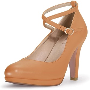 image:imageIDIFU Womens Tracy Platform High Heels Closed Toe Pumps Strappy Cross Ankle Strap Shoes for Casual Work WeddingDark Nude Pu