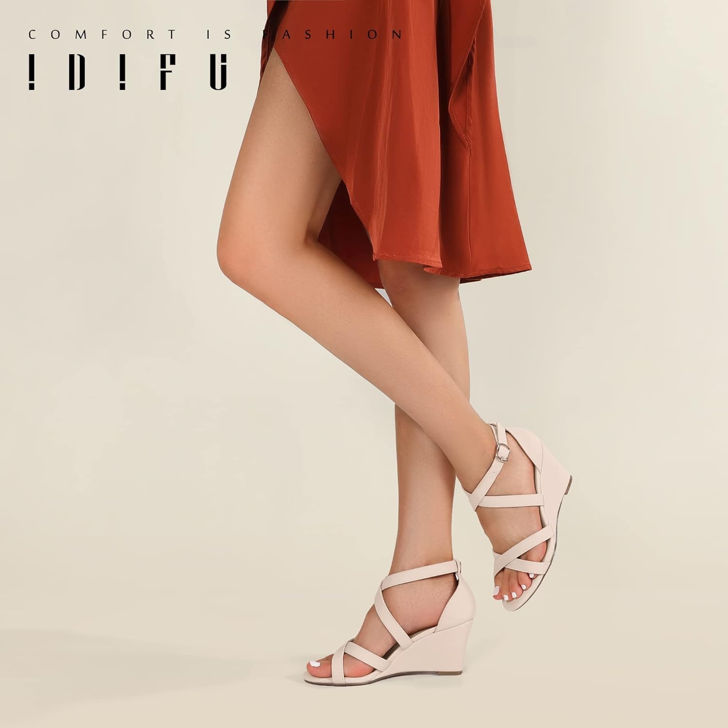 image:imageIDIFU Womens 3 Inch Strappy Wedge Sandals for Women Open Toe Wedges Shoes for Women Dress Sandals for Women for Wedding Bridal Evening Prom