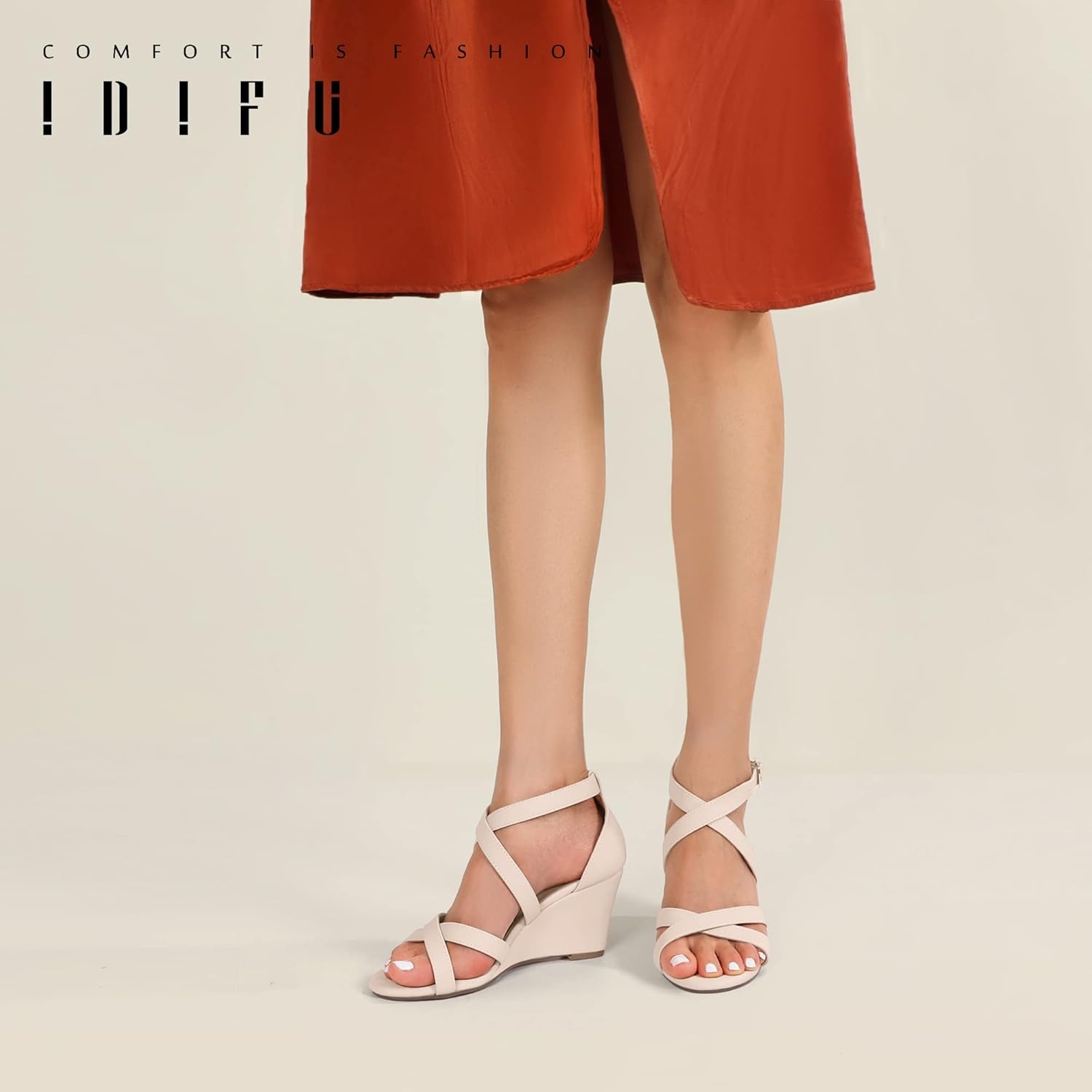 image:imageIDIFU Womens 3 Inch Strappy Wedge Sandals for Women Open Toe Wedges Shoes for Women Dress Sandals for Women for Wedding Bridal Evening Prom