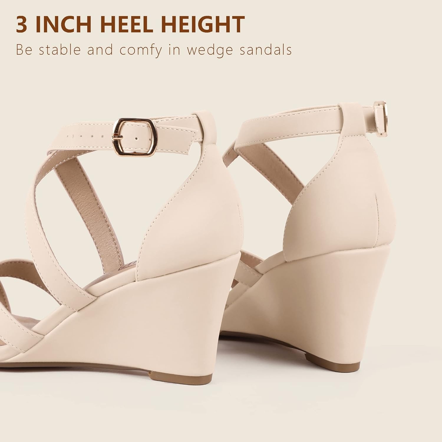 image:imageIDIFU Womens 3 Inch Strappy Wedge Sandals for Women Open Toe Wedges Shoes for Women Dress Sandals for Women for Wedding Bridal Evening Prom