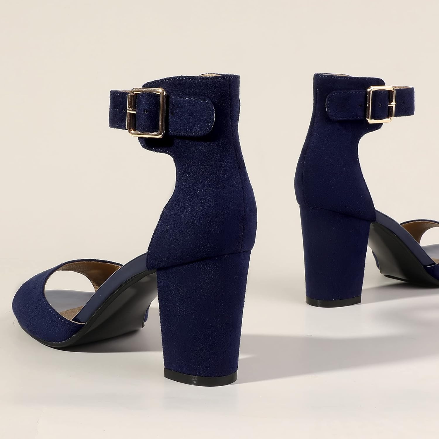 image:imageIDIFU Womens CandieMI Peep Toe Low Block Heels Sandals Ankle Strap Comfy Chunky Wedding Dress ShoesBlue Suede