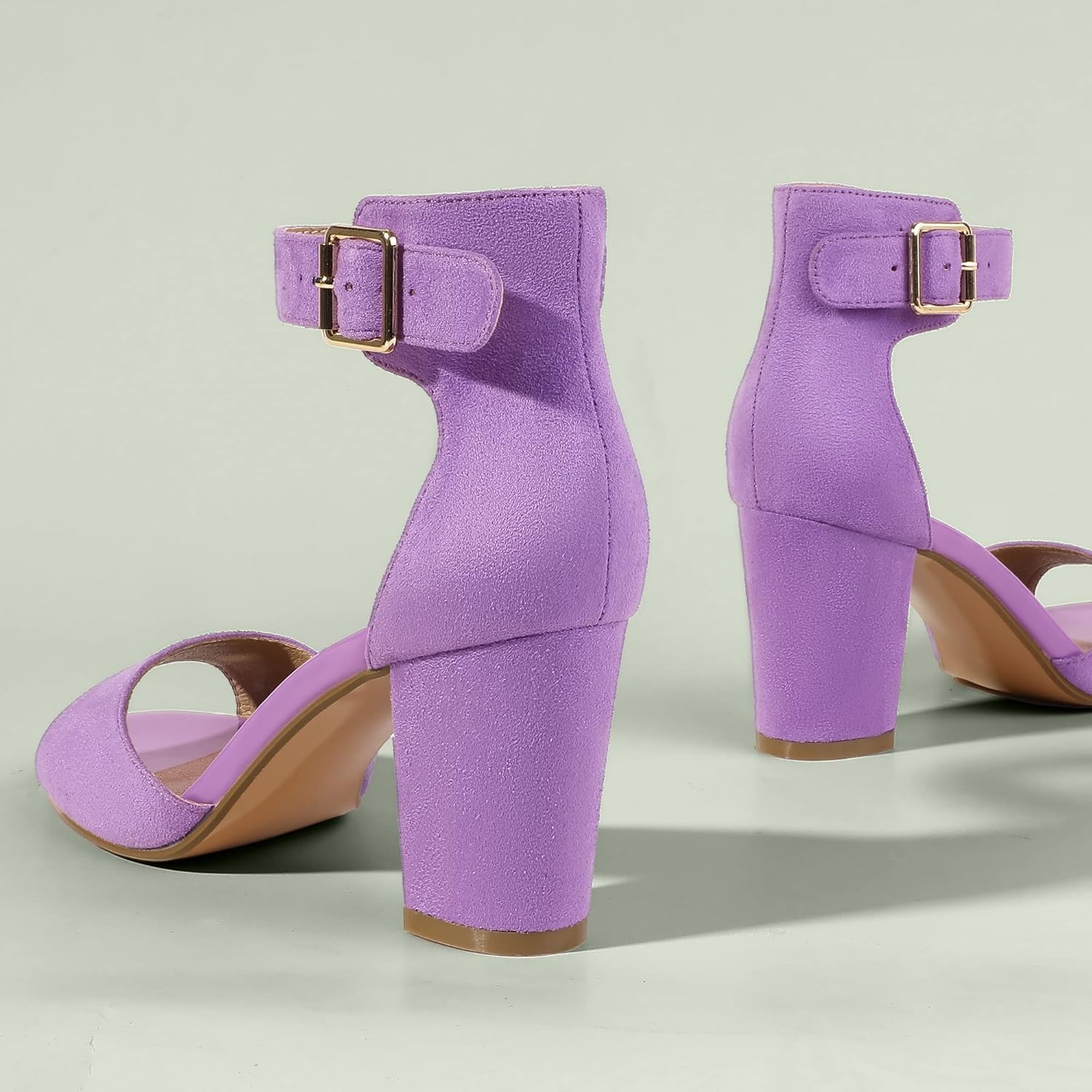 image:imageIDIFU Womens CandieMI Peep Toe Low Block Heels Sandals Ankle Strap Comfy Chunky Wedding Dress ShoesLilac Suede