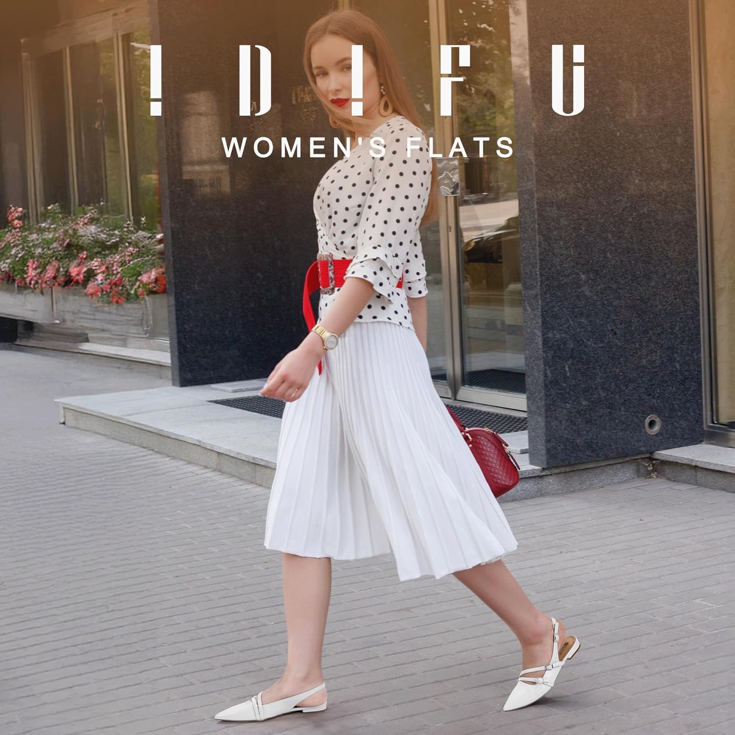 image:imageIDIFU Womens Flat Shoes Pointed Toe Strappy Slingback Ballet Flats Wedding Office Work Bridal Formal Dress Shoes for Women Dressy Comfortable Cute Trendy Ladies FlatsWhite Pu