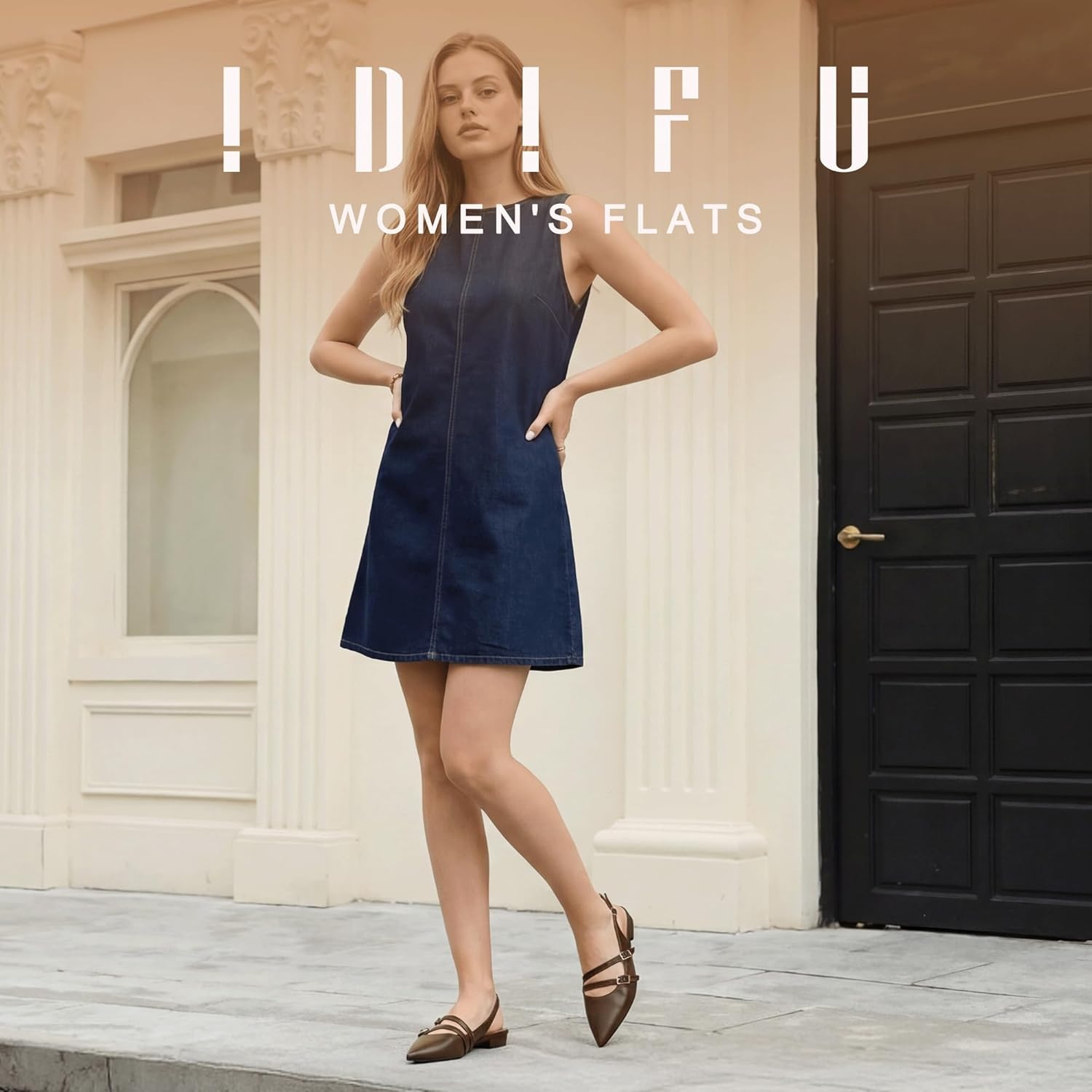 image:imageIDIFU Womens Flat Shoes Pointed Toe Strappy Slingback Ballet Flats Wedding Office Work Bridal Formal Dress Shoes for Women Dressy Comfortable Cute Trendy Ladies FlatsBrown Pu