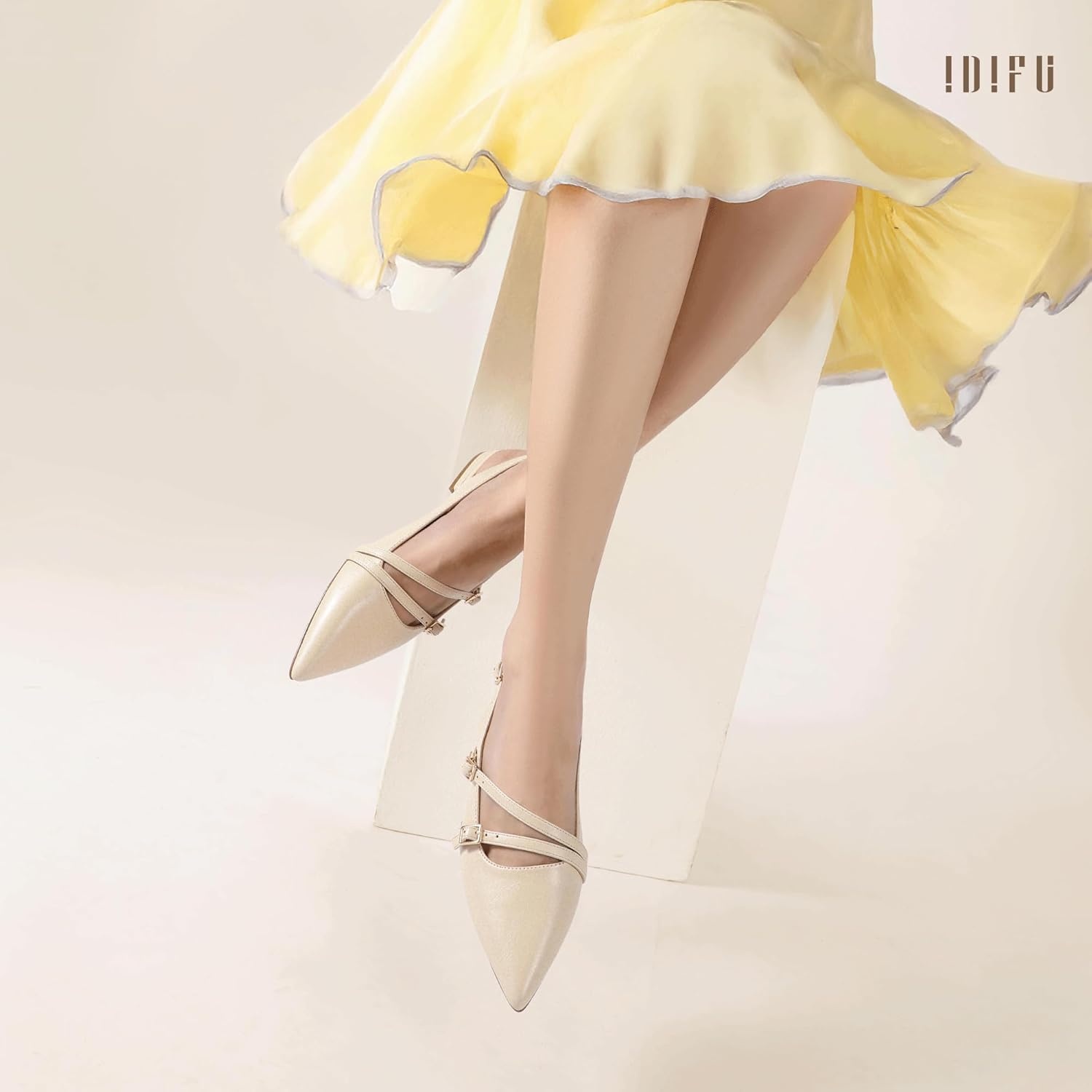 image:imageIDIFU Womens Flat Shoes Pointed Toe Strappy Slingback Ballet Flats Wedding Office Work Bridal Formal Dress Shoes for Women Dressy Comfortable Cute Trendy Ladies FlatsNude Pu