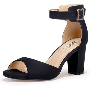 image:imageIDIFU Womens CandieMI Peep Toe Low Block Heels Sandals Ankle Strap Comfy Chunky Wedding Dress ShoesBlack Nubuck