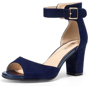image:imageIDIFU Womens CandieMI Peep Toe Low Block Heels Sandals Ankle Strap Comfy Chunky Wedding Dress ShoesBlue Suede