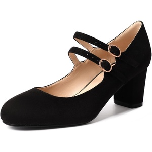 image:imageIDIFU Womens Dress Shoes for Women Pumps Mary Jane Heels Low Block Round Closed Toe Wedding Office WorkBlack Suede