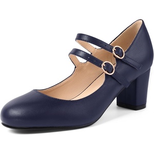 image:imageIDIFU Womens Dress Shoes for Women Pumps Mary Jane Heels Low Block Round Closed Toe Wedding Office WorkNavy Pu