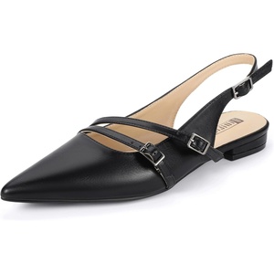 image:imageIDIFU Womens Flat Shoes Pointed Toe Strappy Slingback Ballet Flats Wedding Office Work Bridal Formal Dress Shoes for Women Dressy Comfortable Cute Trendy Ladies FlatsBlack Pu