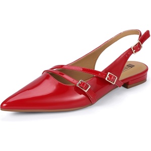 image:imageIDIFU Womens Flat Shoes Pointed Toe Strappy Slingback Ballet Flats Wedding Office Work Bridal Formal Dress Shoes for Women Dressy Comfortable Cute Trendy Ladies FlatsRed Patent