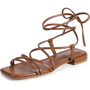 image:imageIDIFU Strappy Lace Up Flat Sandals for Women Tie Up Square Open Toe Ankle Wrap Straps Dressy Gladiator Summer Beach Wedding Party Ladies Comfortable Cute Casual Dress SandalsBrown Pu