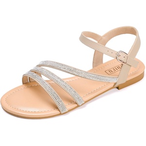 image:imageIDIFU Strappy Sandals for Women Dressy Summer Flat Sandals with Back Strap Open Toe Slingback Ankle Strap Sandals Wedding Bridal Prom Bride Bridesmaid Sandals Comfortable Cute Casual Dress SandalsNude Pu Rhinestone