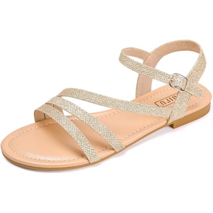 image:imageIDIFU Strappy Sandals for Women Dressy Summer Flat Sandals with Back Strap Open Toe Slingback Ankle Strap Sandals Wedding Bridal Prom Bride Bridesmaid Sandals Comfortable Cute Casual Dress SandalsGold Glitter