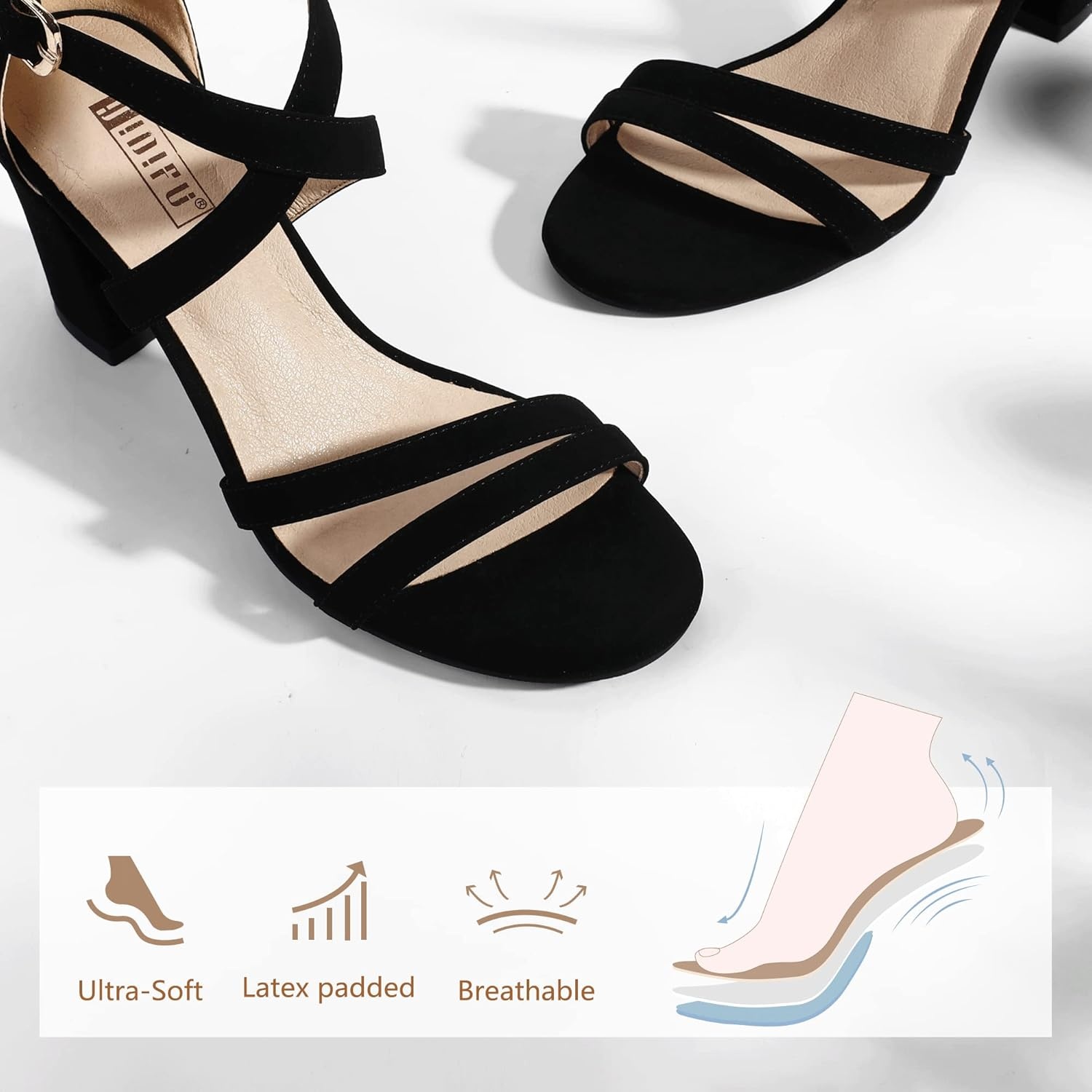 image:imageIDIFU Womens IN3 Gita Block Heel Open Toe Strappy Sandals Dress Shoes for Wedding Evening PromBlack Nubuck