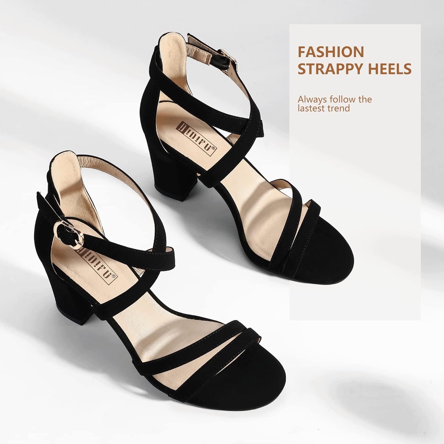 image:imageIDIFU Womens IN3 Gita Block Heel Open Toe Strappy Sandals Dress Shoes for Wedding Evening PromBlack Nubuck