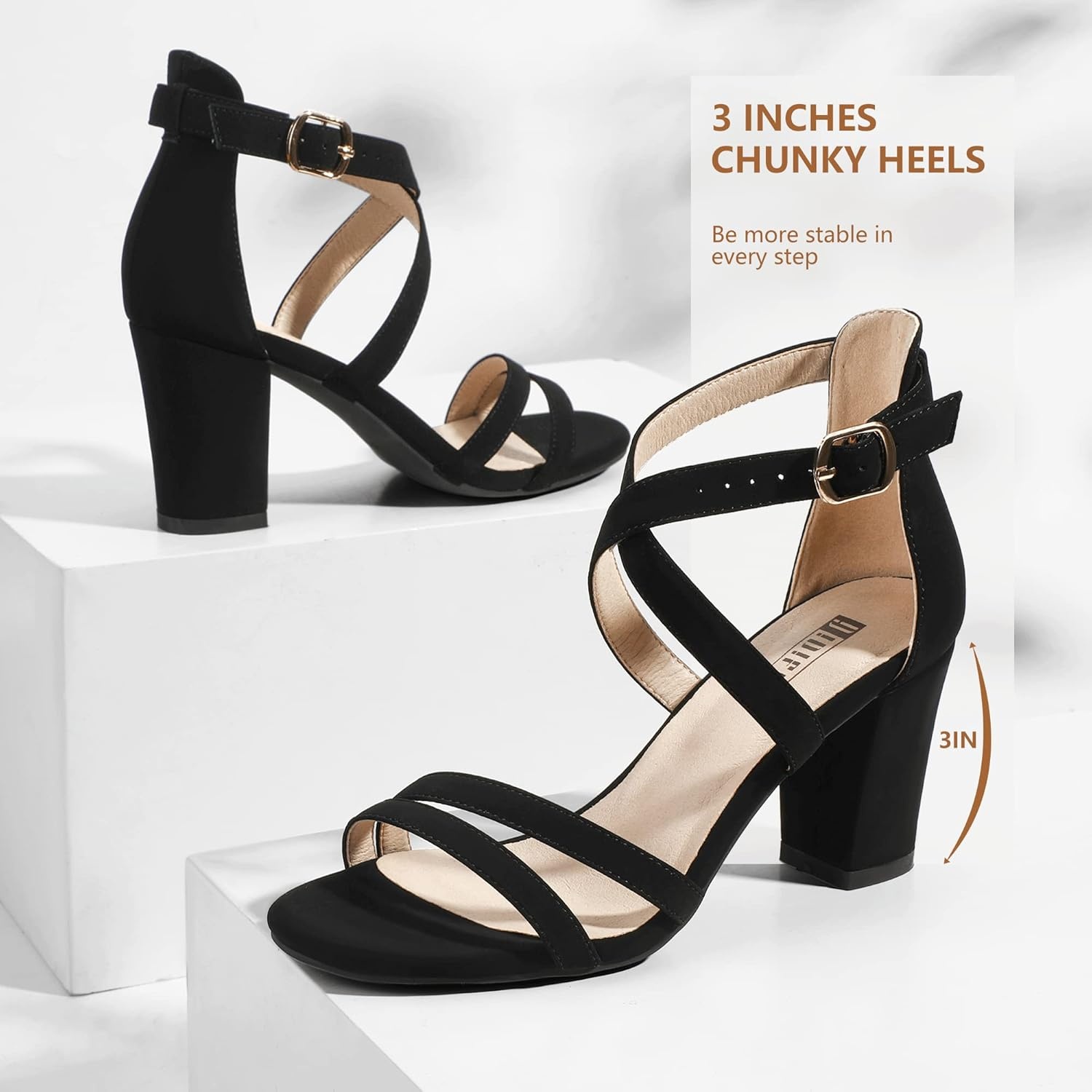 image:imageIDIFU Womens IN3 Gita Block Heel Open Toe Strappy Sandals Dress Shoes for Wedding Evening PromBlack Nubuck