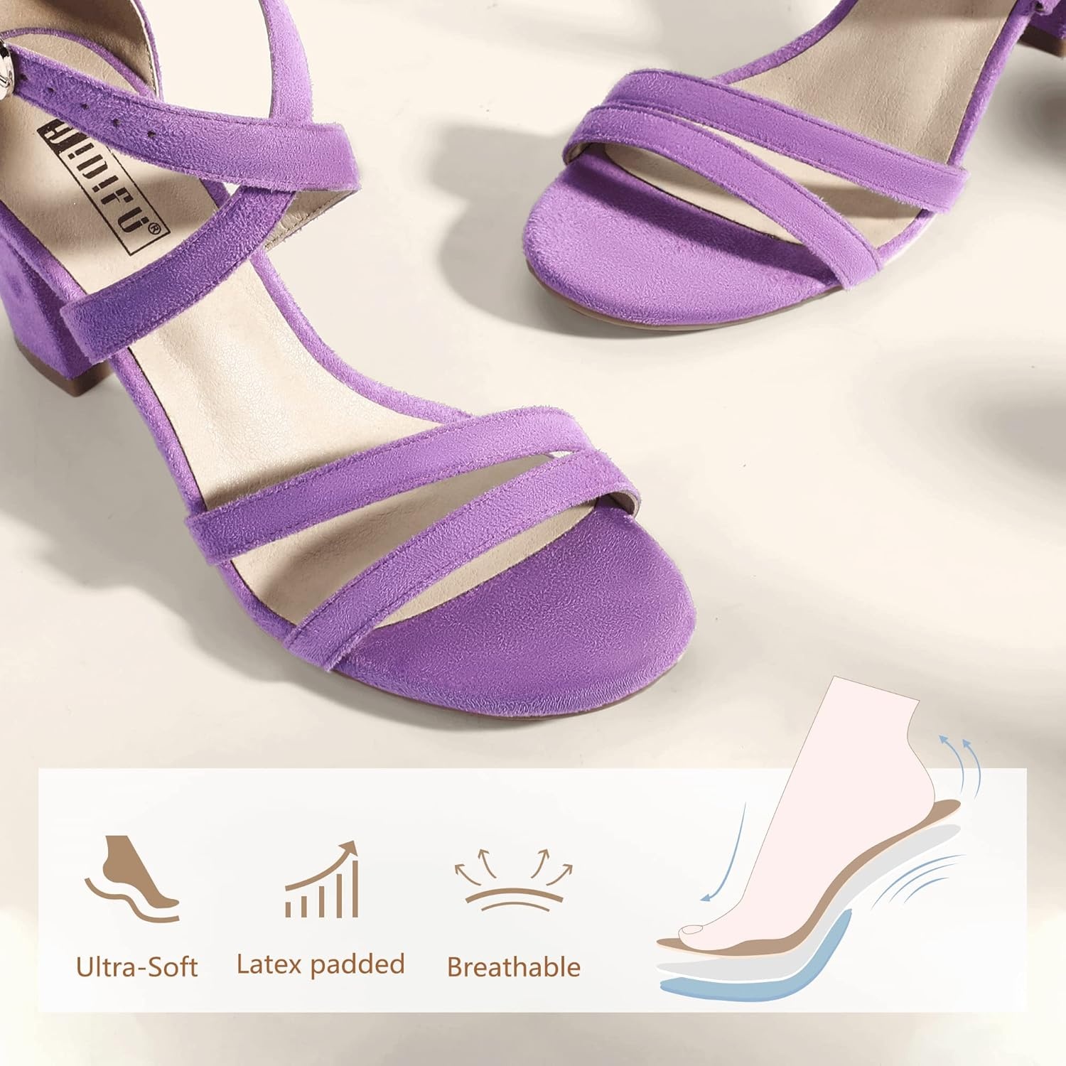 image:imageIDIFU Womens IN3 Gita Block Heel Open Toe Strappy Sandals Dress Shoes for Wedding Evening PromLilac Suede