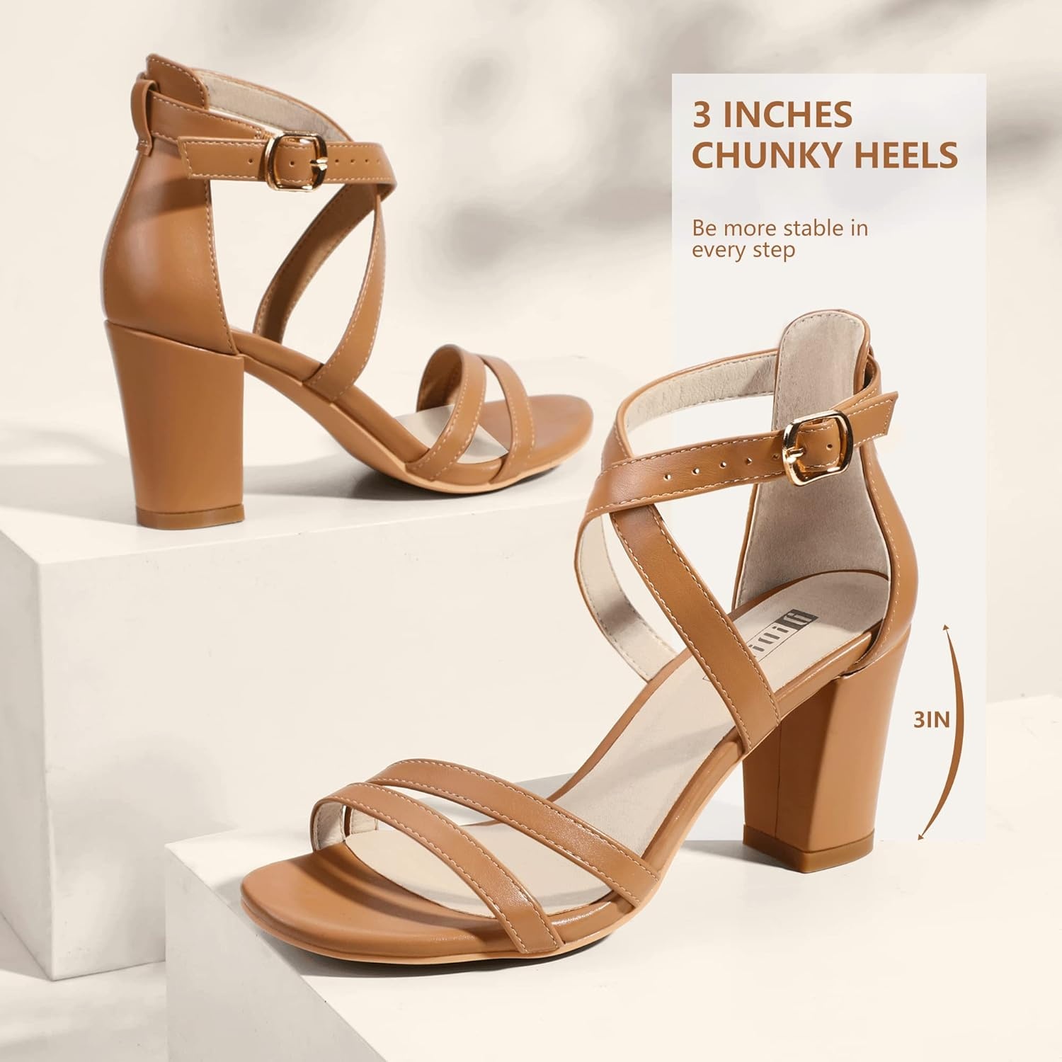 image:imageIDIFU Womens IN3 Gita Block Heel Open Toe Strappy Sandals Dress Shoes for Wedding Evening PromNude Pu