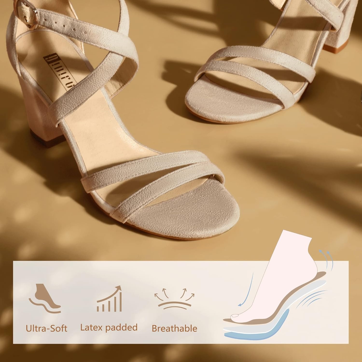image:imageIDIFU Womens IN3 Gita Block Heel Open Toe Strappy Sandals Dress Shoes for Wedding Evening PromNude Suede