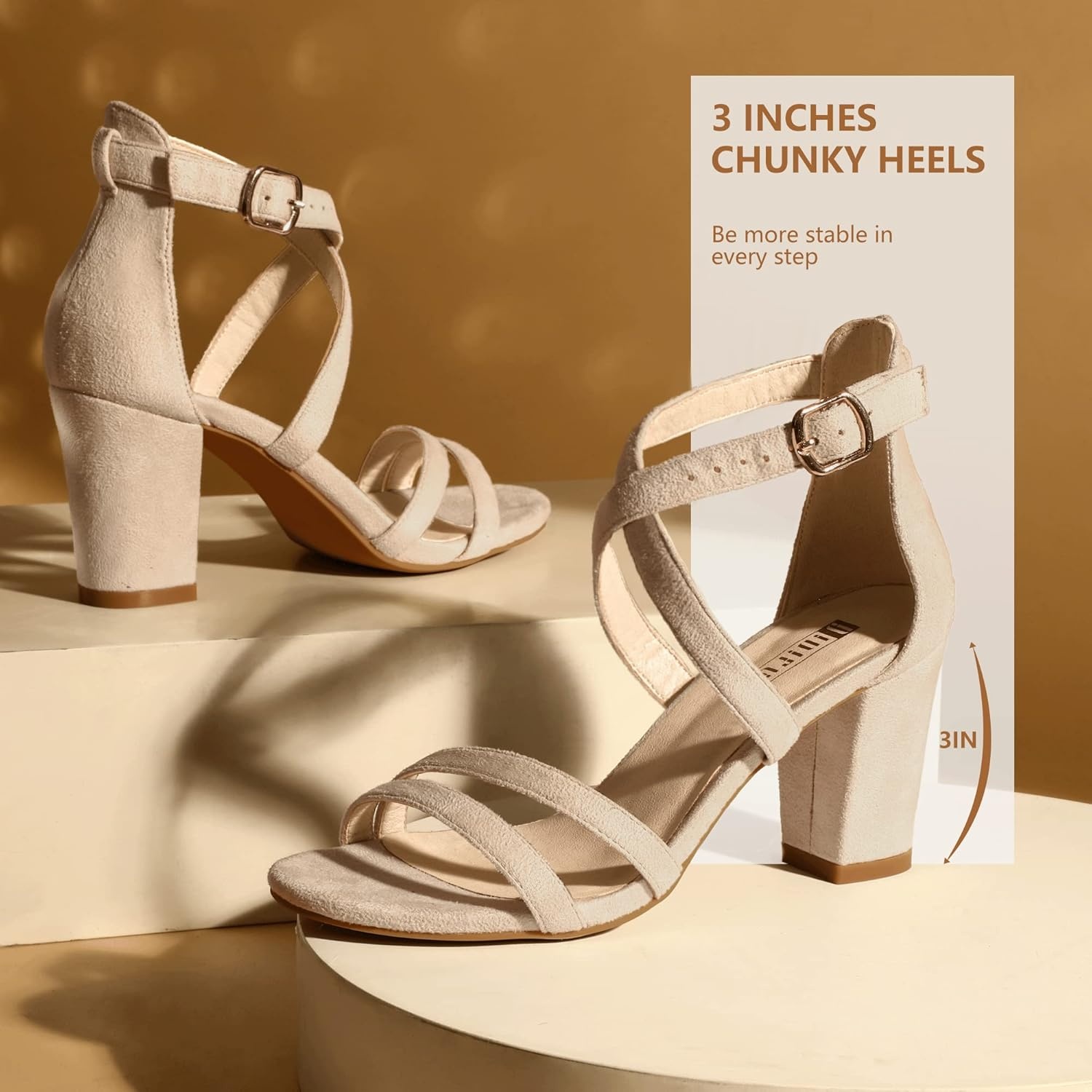 image:imageIDIFU Womens IN3 Gita Block Heel Open Toe Strappy Sandals Dress Shoes for Wedding Evening PromNude Suede
