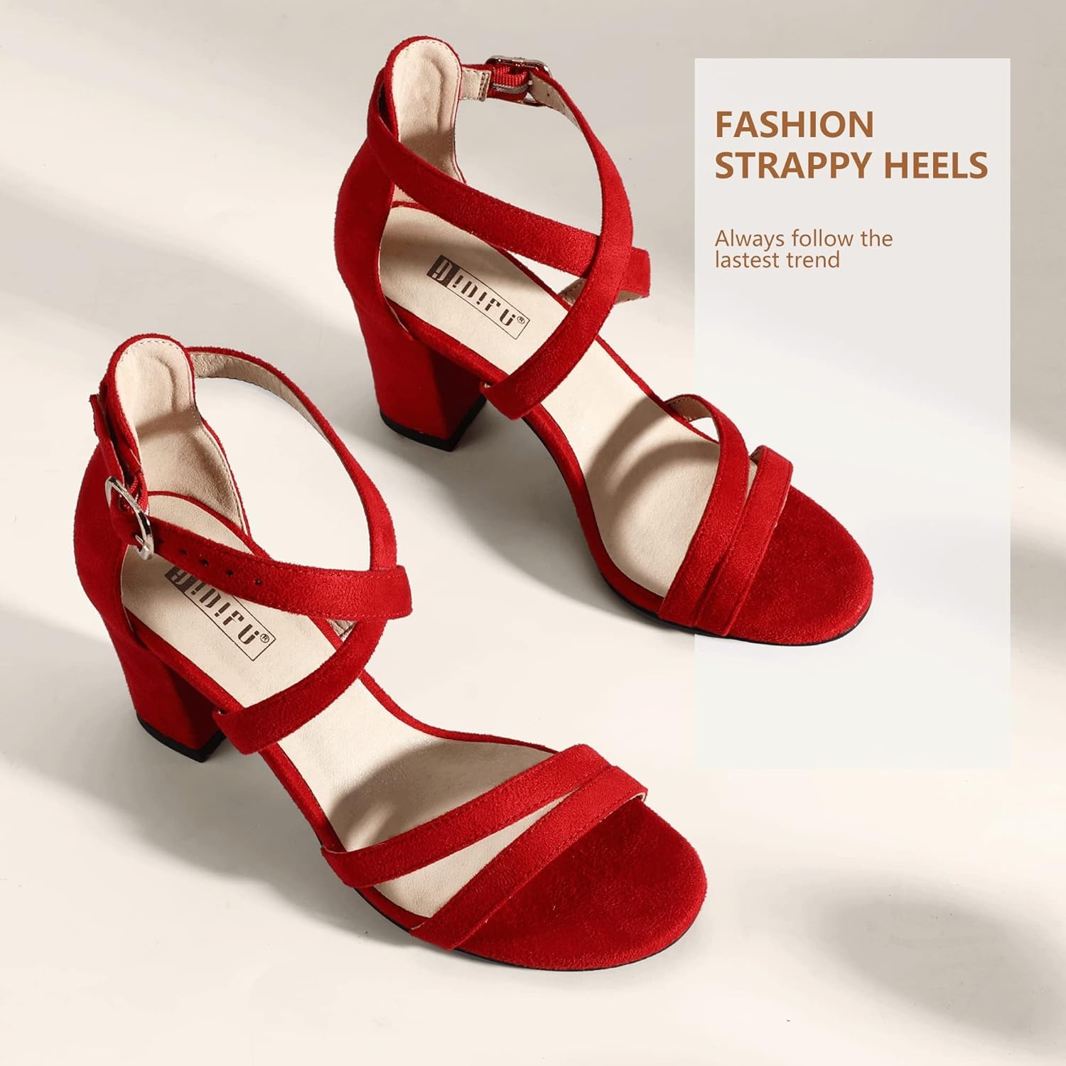 image:imageIDIFU Womens IN3 Gita Block Heel Open Toe Strappy Sandals Dress Shoes for Wedding Evening PromRed Suede