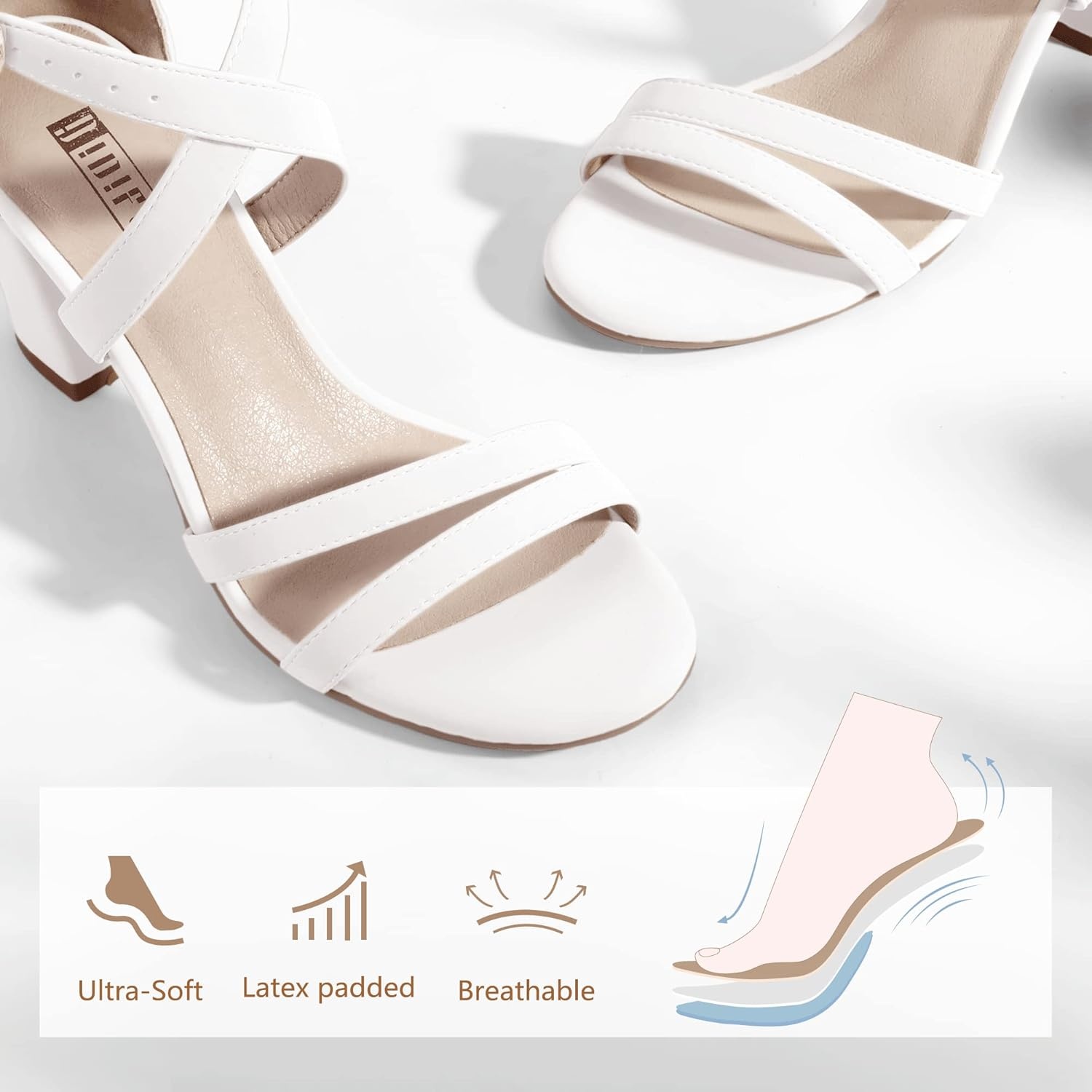 image:imageIDIFU Womens IN3 Gita Block Heel Open Toe Strappy Sandals Dress Shoes for Wedding Evening PromWhite Pu