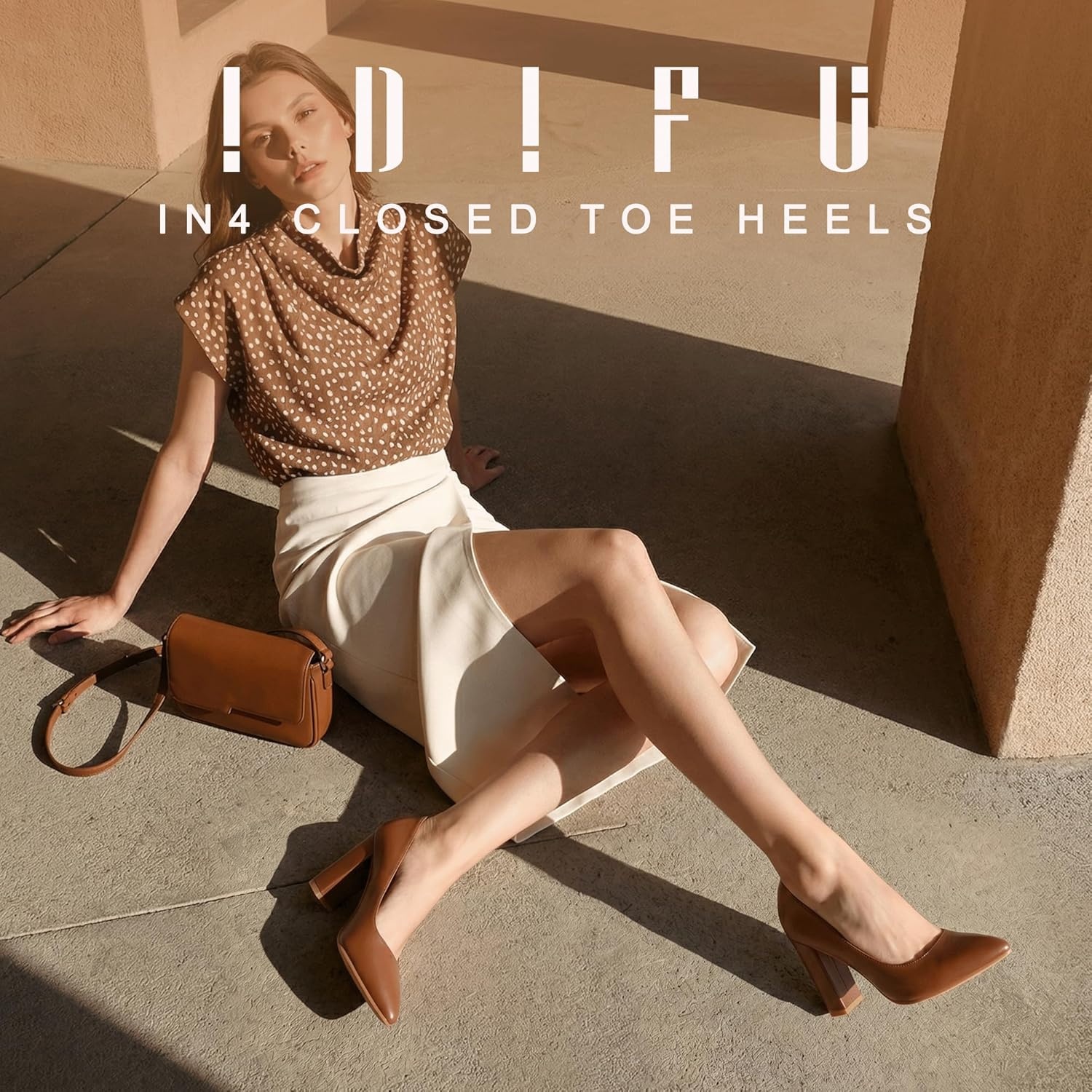 image:imageIDIFU Womens IN4 ChunkyHI Block High Heels Closed Pointed Toe Pumps Dress Office Shoes for WomenBrown Pu
