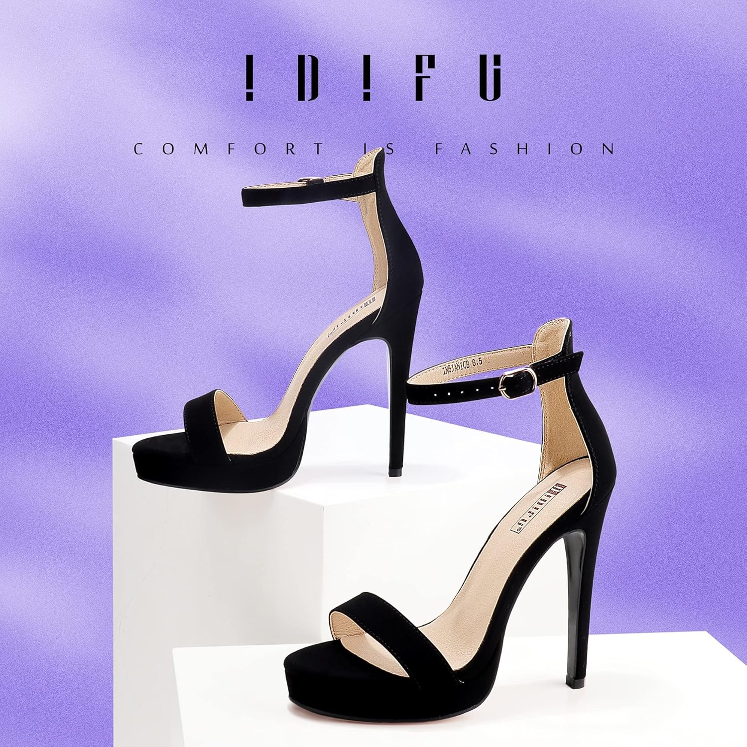 image:imageIDIFU Womens Stiletto High Heel Sandals Platform Open Toe Ankle Strap Dress Shoes for Women Bride Ladies in Wedding Bridal Party HomecomingBlack Nubuck