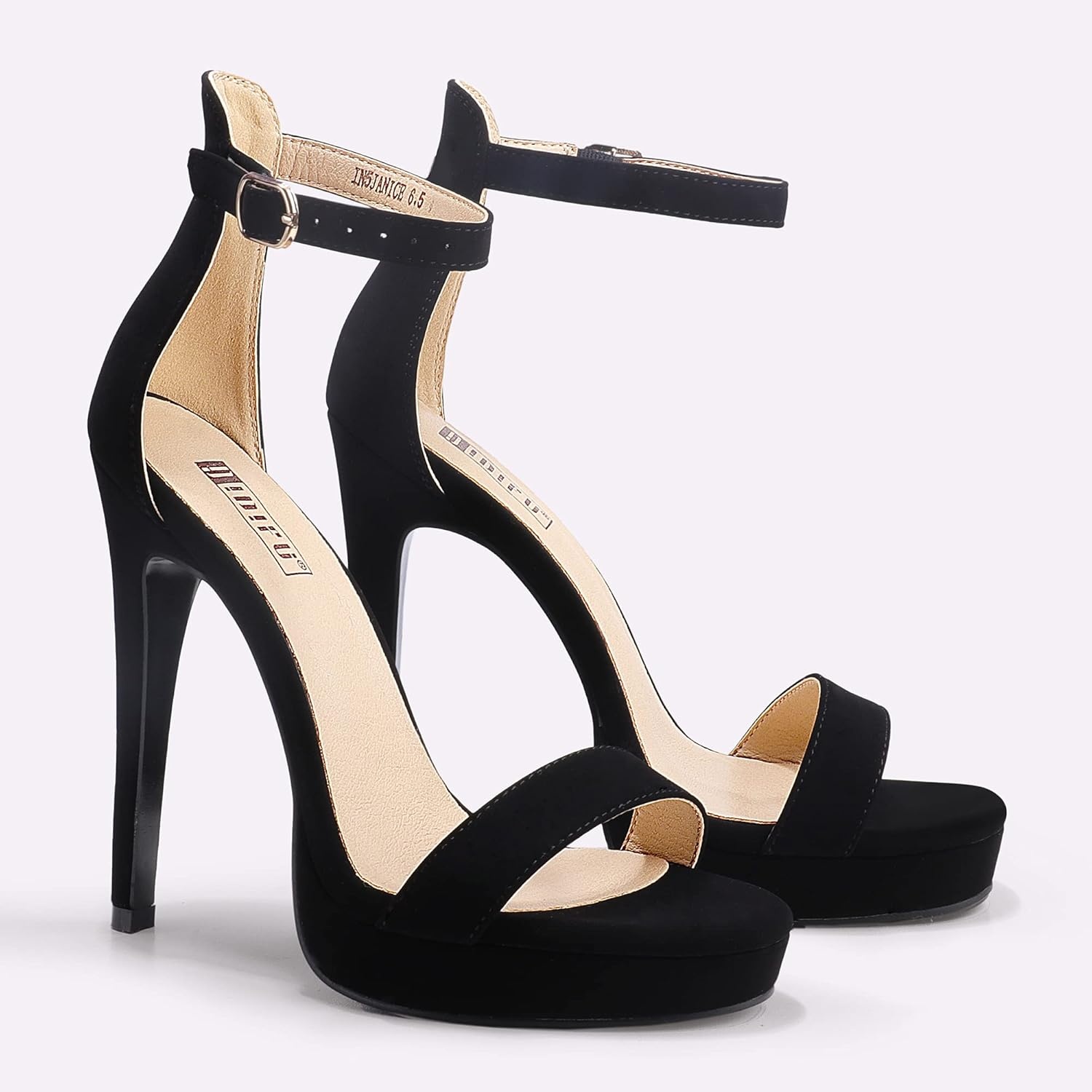 image:imageIDIFU Womens Stiletto High Heel Sandals Platform Open Toe Ankle Strap Dress Shoes for Women Bride Ladies in Wedding Bridal Party HomecomingBlack Nubuck
