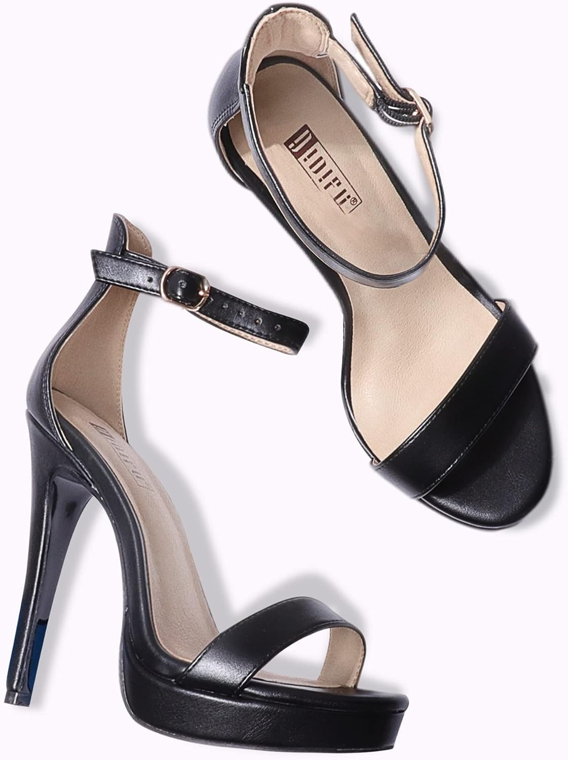 image:imageIDIFU Womens Stiletto High Heel Sandals Platform Open Toe Ankle Strap Dress Shoes for Women Bride Ladies in Wedding Bridal Party HomecomingBlack Pu