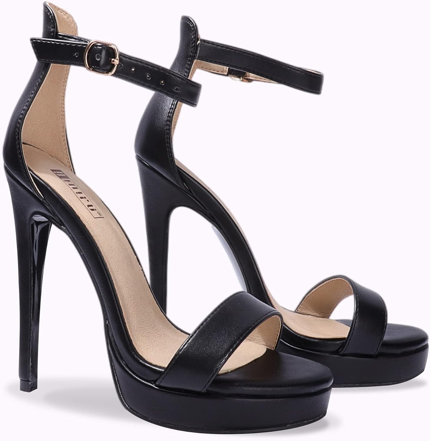 image:imageIDIFU Womens Stiletto High Heel Sandals Platform Open Toe Ankle Strap Dress Shoes for Women Bride Ladies in Wedding Bridal Party HomecomingBlack Pu
