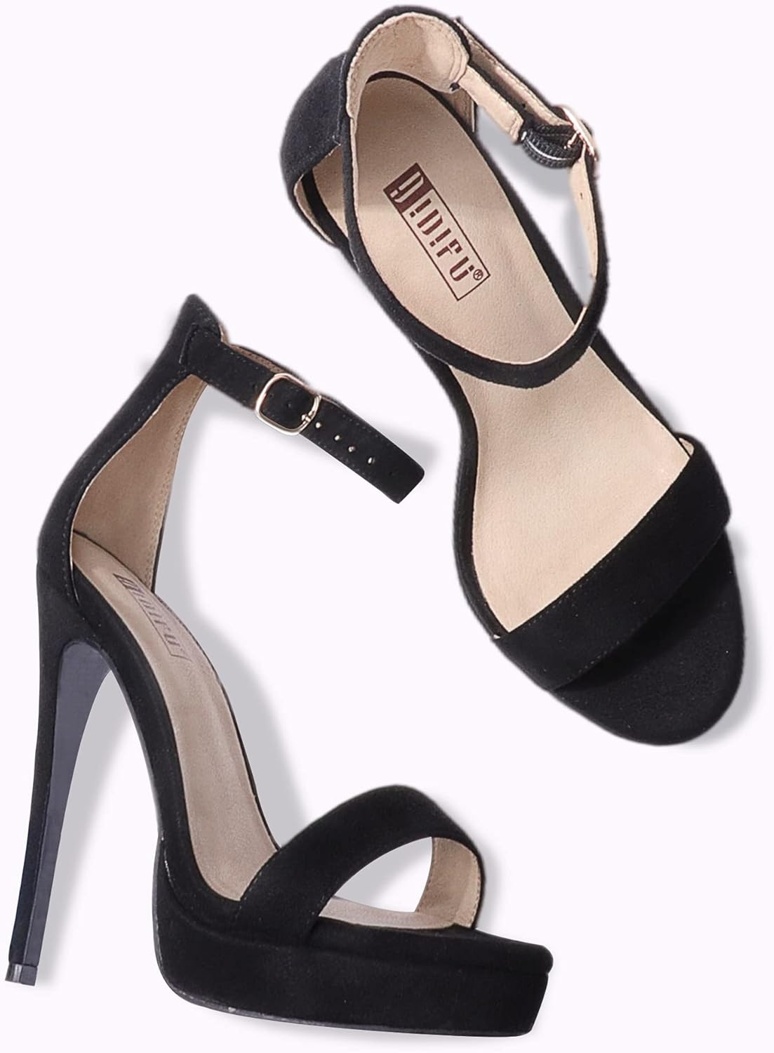 image:imageIDIFU Womens Stiletto High Heel Sandals Platform Open Toe Ankle Strap Dress Shoes for Women Bride Ladies in Wedding Bridal Party HomecomingBlack Suede