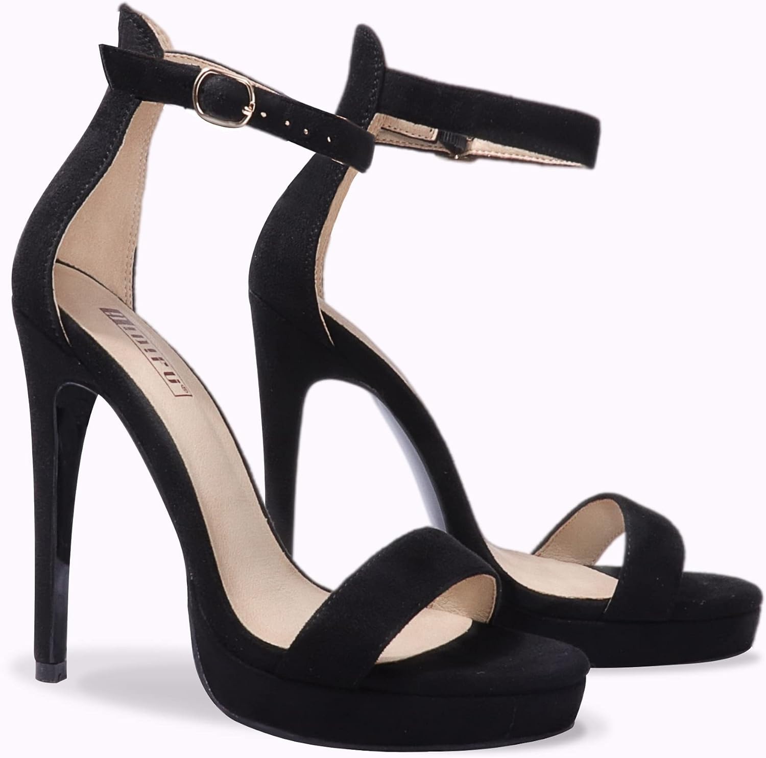 image:imageIDIFU Womens Stiletto High Heel Sandals Platform Open Toe Ankle Strap Dress Shoes for Women Bride Ladies in Wedding Bridal Party HomecomingBlack Suede
