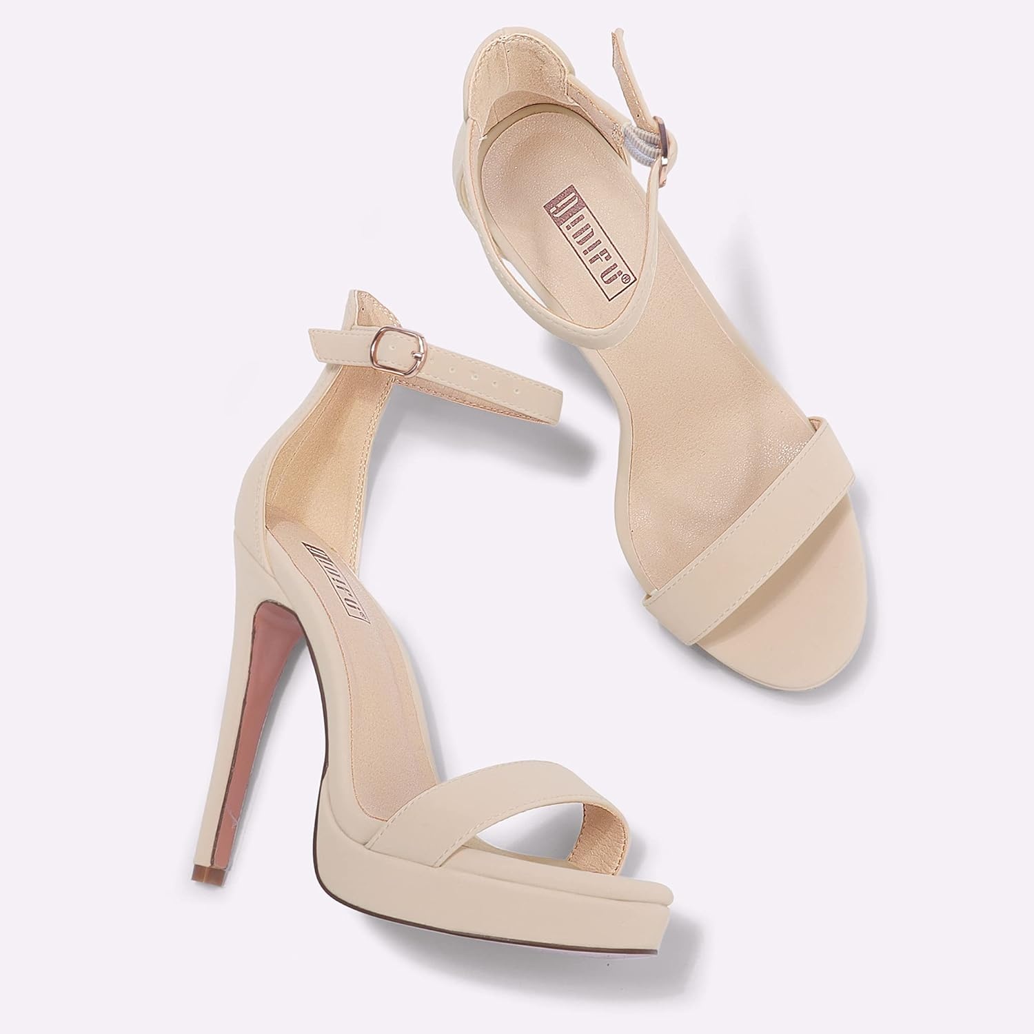 image:imageIDIFU Womens Stiletto High Heel Sandals Platform Open Toe Ankle Strap Dress Shoes for Women Bride Ladies in Wedding Bridal Party HomecomingNude Nubuck