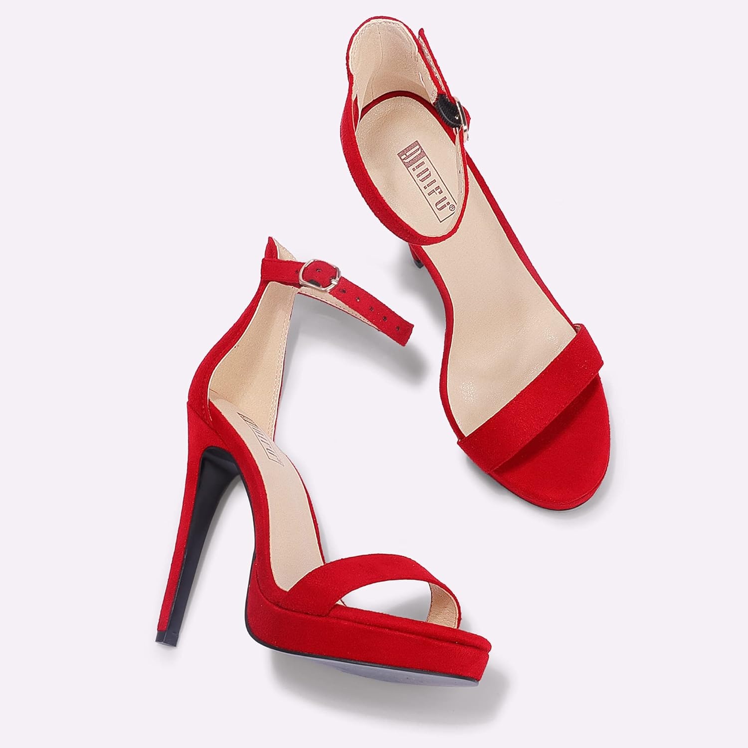 image:imageIDIFU Womens Stiletto High Heel Sandals Platform Open Toe Ankle Strap Dress Shoes for Women Bride Ladies in Wedding Bridal Party HomecomingRed Suede