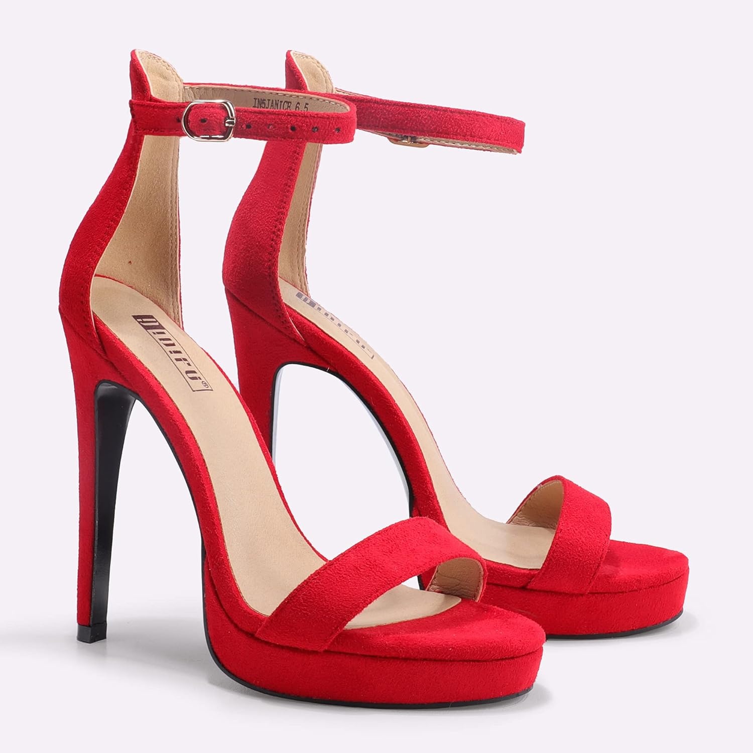 image:imageIDIFU Womens Stiletto High Heel Sandals Platform Open Toe Ankle Strap Dress Shoes for Women Bride Ladies in Wedding Bridal Party HomecomingRed Suede